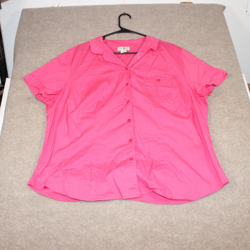 Duck Head Woman Pink Short Sleeve Button Down Shirt Cotton Stretch Plus Size 2X